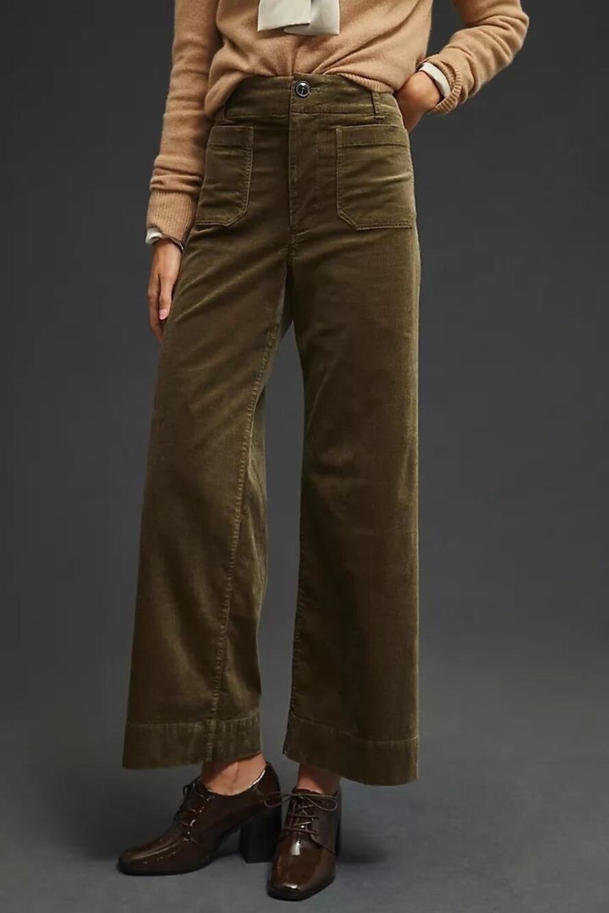 Maeve Women's Olive Fronce The Colette Corduroy Full Length Wide Leg Pants Sz 30